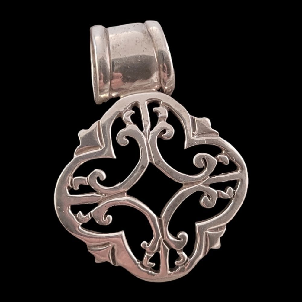 Sterling Filigree Scroll Open Work Quadrefoil Pendant